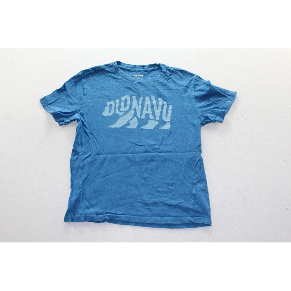 Old Navy Shirt Youth Large 10-12 Blue Bear Logo Graphic Tee Crewneck Tagless